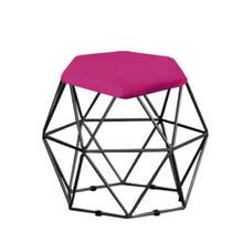 Puff Banqueta Aramado Mila Base Preta Hexágono material sintético Pink - DAMAFFÊ MÓVEIS
