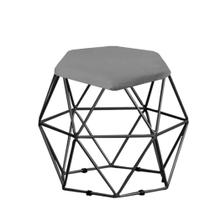 Puff Banqueta Aramado Mila Base Preta Hexágono Suede Cinza - DAMAFFÊ MÓVEIS