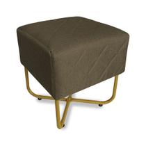 Puff Banqueta Bela Linho Cacau Base Metal Dourado - Vallisa Decor