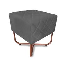 Puff Banqueta Bela Suede Cinza Base Metal Cobre - Vallisa Decor