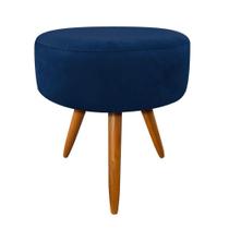 Puff Banqueta Berlim Redondo Suede Azul Marinho Pés Castanho