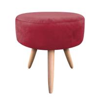 Puff Banqueta Berlim Redondo Suede Rose Escuro Pés Natural - D'Rossi