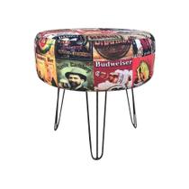 Puff Banqueta Classic Redondo Estampado Beer Pés De Aço Aramado -JBF