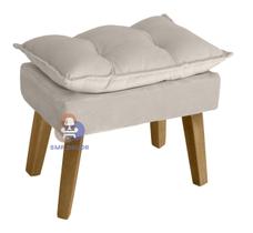 Puff Banqueta Decorativa Glamour Bege Claro Com Pés Quadrado