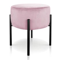 Puff Banqueta Decorativo Industrial Preto Iron Suede Rosa Bebê D03 - D'Rossi