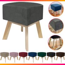 Puff Banqueta Decorativo Para Sala Quadrado Multiuso Pés de Madeira