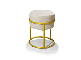 Puff Banqueta Decorativo Redondo Base De Ferro Dourado Para Sala Quarto Recepção - Envio em 24Horas