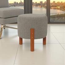 Puff Banqueta Eros Estofado Linho Pés Madeira Maciça Conforto Elegância Qualidade
