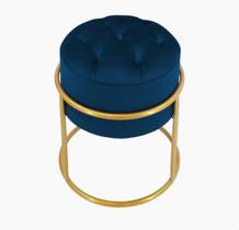Puff Banqueta Estofado Decorativo Base De Ferro Capitonê Suede Azul Marinho Eli Móveis e Decoração