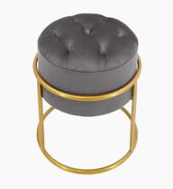 Puff Banqueta Estofado Decorativo Base De Ferro Capitonê Suede Grafite Eli Móveis e Decoração