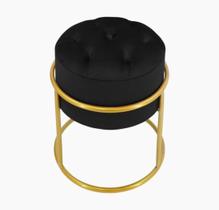 Puff Banqueta Estofado Decorativo Base De Ferro Capitonê Suede Preto Eli Móveis e Decoração