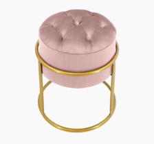 Puff Banqueta Estofado Decorativo Base De Ferro Capitonê Suede Rosa Eli Móveis e Decoração