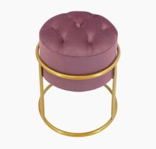 Puff Banqueta Estofado Decorativo Base De Ferro Capitonê Suede Rosê Eli Móveis e Decoração