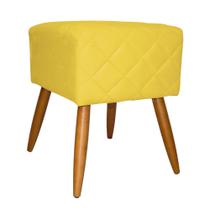 Puff Banqueta Isabela em Tressê Pés Palito Suede Amarelo - DS Estofados