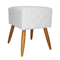 Puff Banqueta Isabela em Tressê Pés Palito Suede Branco - DS Estofados