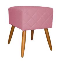 Puff Banqueta Isabela em Tressê Pés Palito Suede Rosa - DS Estofados