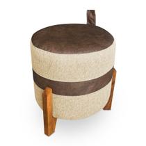 Puff Banqueta Le Mans Linho Dourado e Corano Nozes Base de Madeira - Pallazio