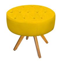 Puff Banqueta Nanda Base Giratória de Madeira Corano Amarelo - DAMAFFÊ MÓVEIS