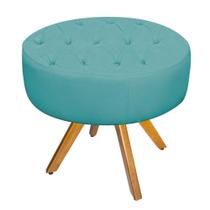 Puff Banqueta Nanda Base Giratória de Madeira Sala Recepção Decor Suede Azul Turquesa - DAMAFFÊ MÓVEIS