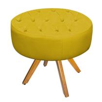 Puff Banqueta Nanda Base Giratória de Madeira Suede Amarelo - DAMAFFÊ MÓVEIS