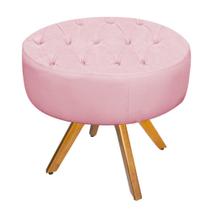 Puff Banqueta Nanda Base Giratória de Madeira Suede Rosa Bebê - DAMAFFÊ MÓVEIS