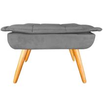 Puff Banqueta Opala Pés Castanhos Decoração Suede Grafite Puff Banqueta Opala Pés Castanhos Decoração Suede Grafite