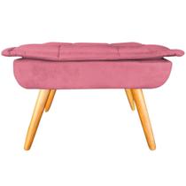 Puff Banqueta Opala Pés Castanhos Decoração Suede Rosa Puff Banqueta Opala Pés Castanhos Decoração Suede Rosa
