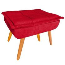 Puff Banqueta Opala Pés Castanhos Decoração Suede Vermelho Puff Banqueta Opala Pés Castanhos Decoração Suede Vermelho