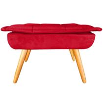 Puff Banqueta Opala Pés Castanhos Decoração Suede Vermelho Puff Banqueta Opala Pés Castanhos Decoração Suede Vermelho