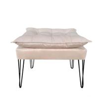 Puff Banqueta Opala Suede Bege Pés De Ferro Preto Verniz Puff Banqueta Opala Suede Bege Pés De Ferro Preto Verniz