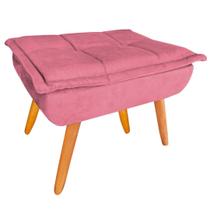 Puff Banqueta Opala Suede Rosa Pés Castanho Decoração Retrô para Sala Quarto Puff Banqueta Opala Suede Rosa Pés Castanho Decoração Retrô para Sala Quarto