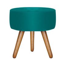 Puff Banqueta Redonda Azul Turquesa Pés Castanho