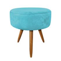 Puff Banqueta Redonda Nina Suede Azul Turquesa Pés Palito Castanho - Pallazio Puff Banqueta Redonda Nina Suede Azul Turquesa Pés Palito Castanho - Pallazio