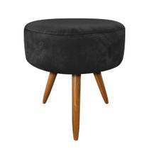 Puff Banqueta Redonda Nina Suede Preto Pés Palito Castanho - Pallazio