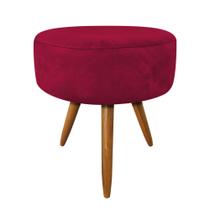 Puff Banqueta Redonda Nina Suede Vermelho Pés Palito Castanho - Pallazio