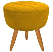 Puff banqueta redondo amarelo pé palito com detalhe em costura