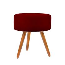Puff Banqueta Redondo Em Suede Com Pés Palito Vermelho