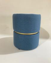 puff banqueta redondo luxo cinta dourada decorar sala moveis (linho azul)