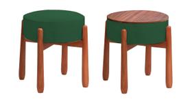 Puff banqueta Redondo Luxo - Tecido Verde Folha