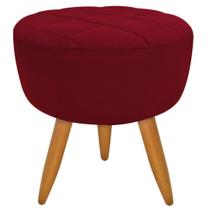 Puff Banqueta Redondo Maitê Matelassê Suede Vermelho Marsala Decoração para Sala