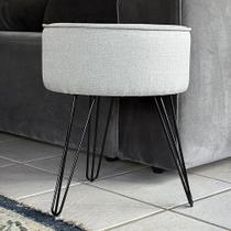 Puff Banqueta Redondo Pés de ferro Aramado Assento em cinza