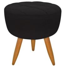 Puff banqueta redondo preto pé palito com detalhe em costura Puff banqueta redondo preto pé palito com detalhe em costura