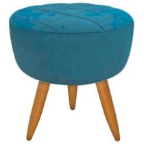 Puff banqueta redondo turquesa pé palito com detalhe em costura Puff banqueta redondo turquesa pé palito com detalhe em costura