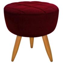 Puff banqueta redondo vermelho bordô pé palito com detalhe em costura