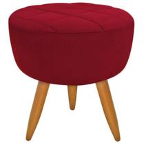 Puff banqueta redondo vermelho pé palito com detalhe em costura