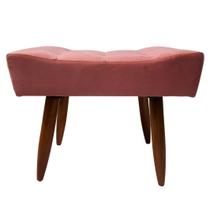 Puff Banqueta Retangular Para Sala Quarto Penteadeira Suede Rosa Rosé Pé Natural