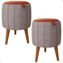 Puff Banqueta Sala Quarto Pés Retrô Decorativo 2 Unidades