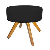 Puff Banqueta Sofia Base Giratória de Madeira Corano Preto - DAMAFFÊ MÓVEIS