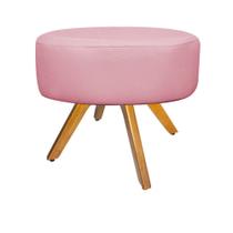 Puff Banqueta Sofia Base Giratória de Madeira Sala de Estar Quarto Suede Rosa Bebê - DAMAFFÊ MÓVEIS