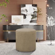 Puff Banqueta Viena Decorativo Redondo Linho Bege
